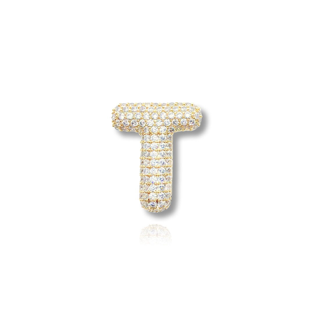 Pingente Letra T Inspiração Hailey Cravejada Cristal Dourada